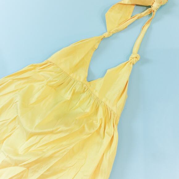 Calypso Yellow Y2K 100% Silk Taffeta Halter Neck Maxi Dress Size XSmall - Picture 2 of 8